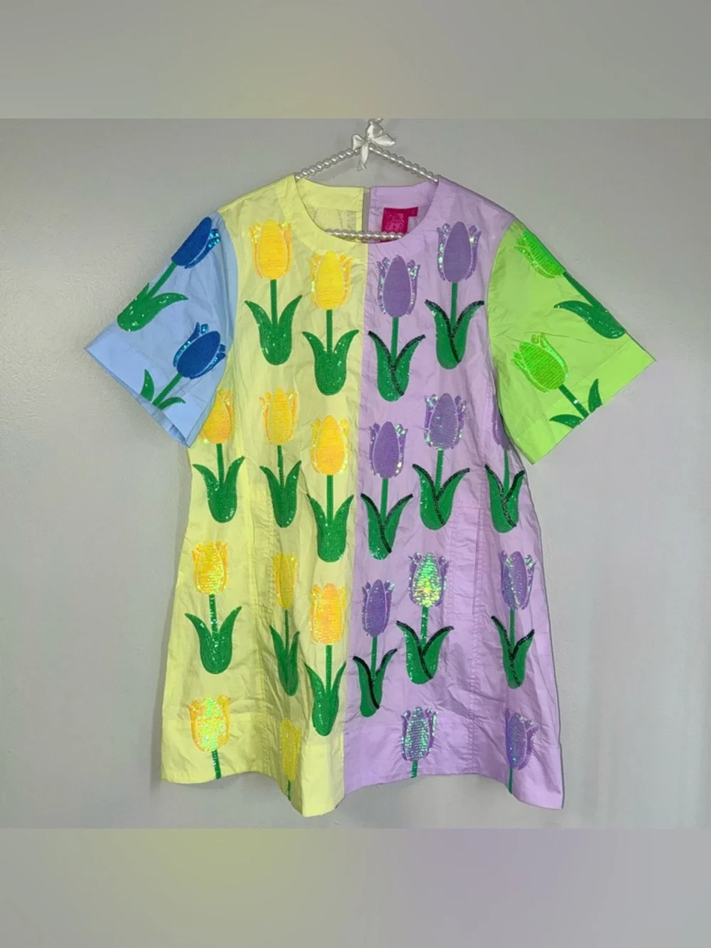 QUEEN OF SPARKLES NEON COLORBLOCK TULIP MINI DRESS - Picture 3 of 14